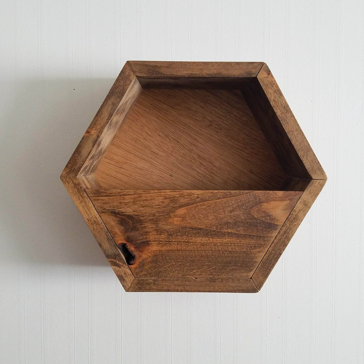 Raft hexagonal de perete din lemn, decor boho pentru plante și obiecte mici