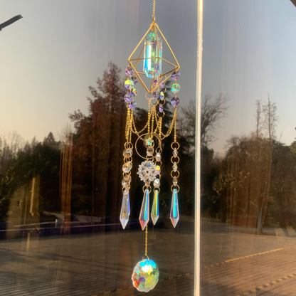 Decor suspendat cu cristal geometric, creator de curcubee pentru fereastră