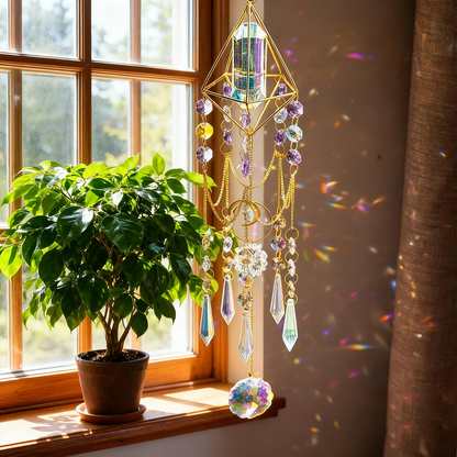 Decor suspendat cu cristal geometric, creator de curcubee pentru fereastră