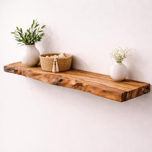 Raft plutitor din lemn de măslin cu margine naturală, decor rustic