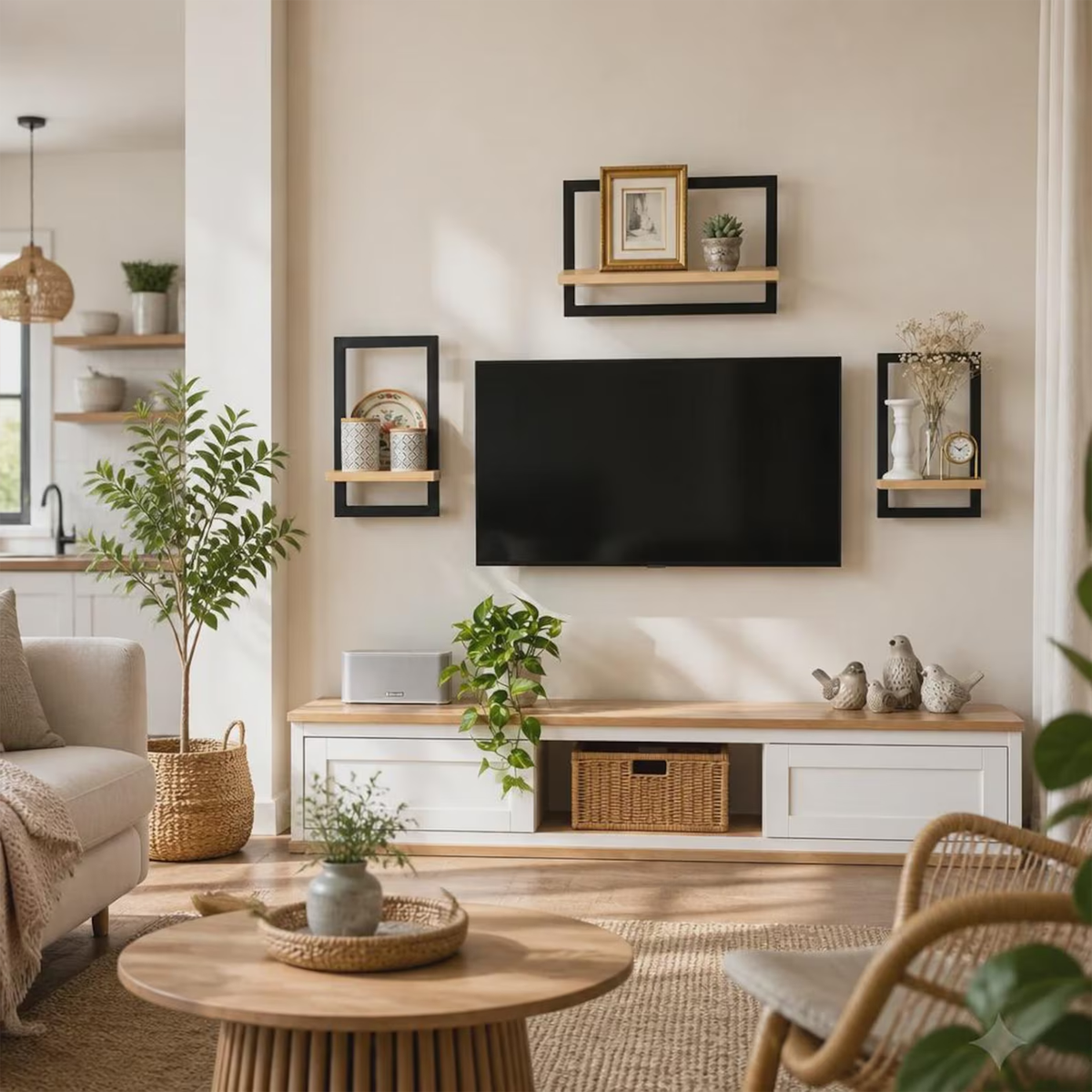 Set 3 rafturi plutitoare de perete din lemn și metal, decor minimalist